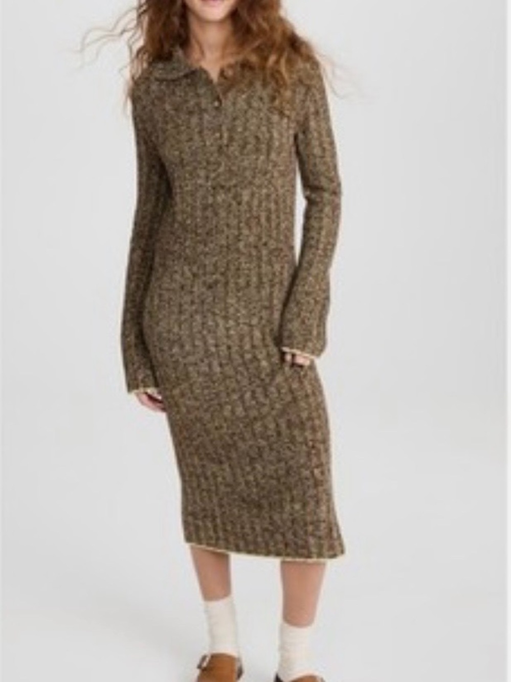 Acne Studios - Brown Ribbed Polo Midi Dress size S